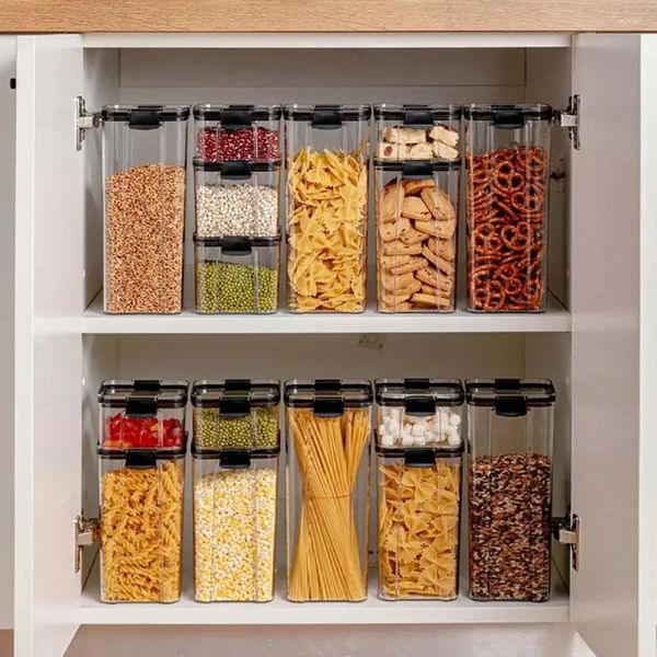 Garrafas de armazenamento 4pcs de cozinha recipientes de alimentos organizadores para gastos de geladeira de despensa com caixas de especiarias de contêineres de plástico de tampa