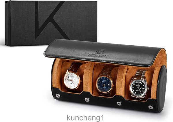 Luxury Watch Roll KW6M Plus -BK - Custodia da viaggio in pelle premium per 3 orologi - Protezione anti -scratch - Squisciante orologio per orologi - Modern Watch Box