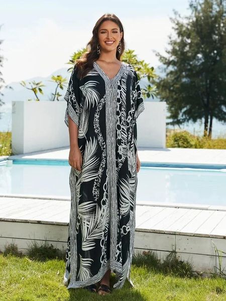 Sıradan Elbiseler Edolynsa Yaz Bohem Baskılı Stripes Büyük Boy Kaftan Kadın Tatil Plajı Yumuşak Deniz Kıyısı Kıyısı Giyim Maxi Q1601