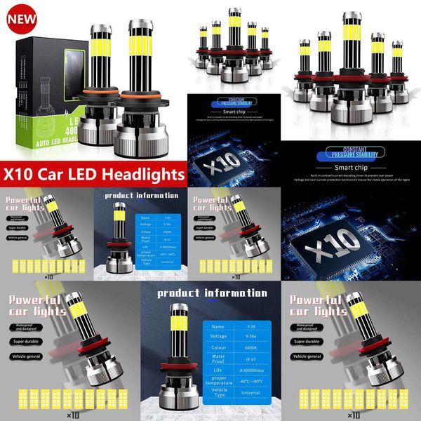 Yeni X10 LED Farlar 6000K 200W 880 9004 H8 H3 H7 H9 30000LM 9006/HB4 9005/HB3 H4 H11 H1 10 Side Far Ampul 9V-30V Araba Sis Farkı 12V