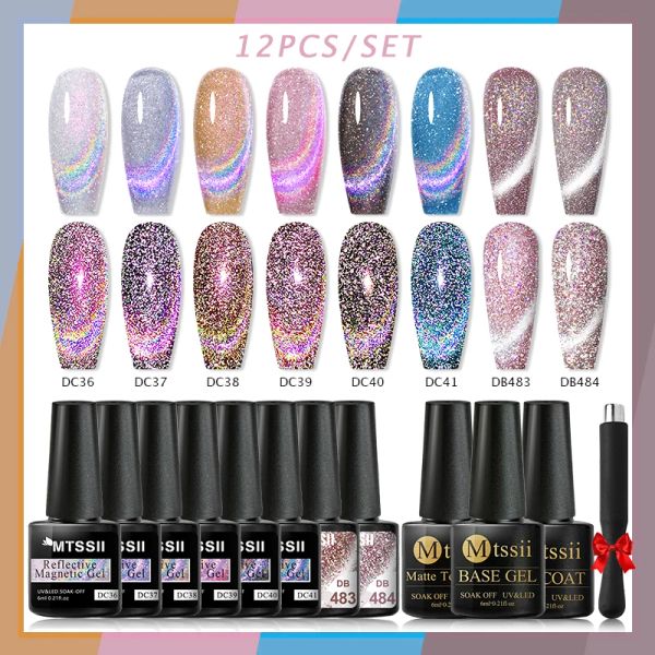 Gel 12pcs Sea Blue Cat Eye Magnetic Gel Kit Pink Purple Magnetic Nails Setzen Sie UV -LED -UV -Gel -Nagellack aus.