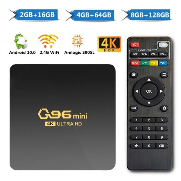 Box Q96 Mini Smart TV Box Android 10.0 Amlogic S905L Quad Core 2.4g Wi -Fi 4K SET Top Box 8 ГБ+128 ГБ Media Player H.265 Home Theatre