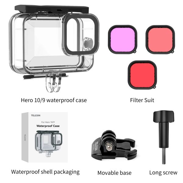 Caricabatterie Telesin Waterproof Case per GoPro 11 Hero 11 10 9 8 Coperchio di alloggiamento subacqueo subacqueo con accessori per fotocamere a azione da filtro immersione