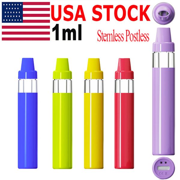 USA Stock 1Ml Pen de vape descartável Vaporizador de óleo espesso Bobina de cerâmica Cerâmica POGETRO E E E CIGARETO E E-CIGARETE ELA