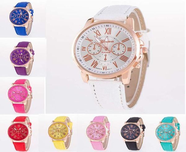 Модные часы мужской браслет Женева римские цифры кожаные полосы аналоговые кварцевые наручные часы Женщины Cool Big Dial Casual Clock8227718