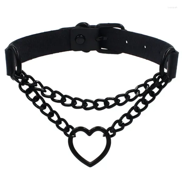 Choker 2024 Frauen Gothic Heart Halskette schwarz rote PU Lederkragen Ketten Maid Punk Cosplay Zugang