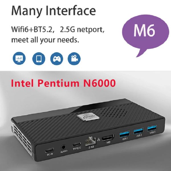 Pads M6 11th Pocket Windows 11 Intel Pentium N6000 Mini PC 8/16GB DDR4 WiFi6 128GB/256GB/512GB/1TB NVME SSD Gamer Portable Gamer Computer