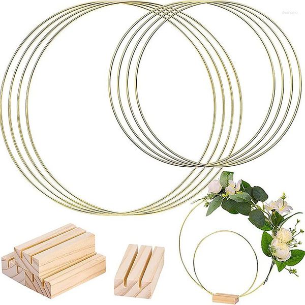 Decoração de festa arco de flores de metal dourado com suporte para o portador de cartão de casamento mesa central macrame diy floral para