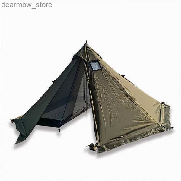 Tendas e abrigos ao ar livre de pirâmide à prova de vento ao ar livre em uma pessoa solteira de chama à prova de ultravioleta acampando Four Seasons Indian tenda de inverno L48