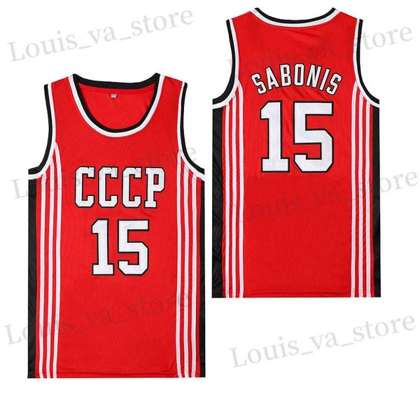 Herren-T-Shirts BG Basketball Trikots CCCP 15 Sabonis Trikotsnähung Stickerei Günstige hochwertige Outdoor-Sportlüftung Red 2023 New Summer T240408