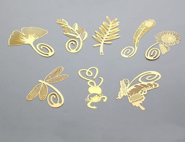 Favor de casamento Os marcadores de ouro Feather Olive Ginkgo Wheat Dragonfly Monkey Metal Chinese Style Creative Bookmarks4705309