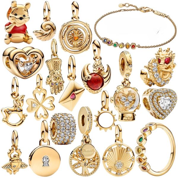 925 Silver Nuovi braccialetti gemme oro Braccialette per tallone Adatto per la prima serie di perle Firbh Gold Gold Gold Gold Gold Beads.