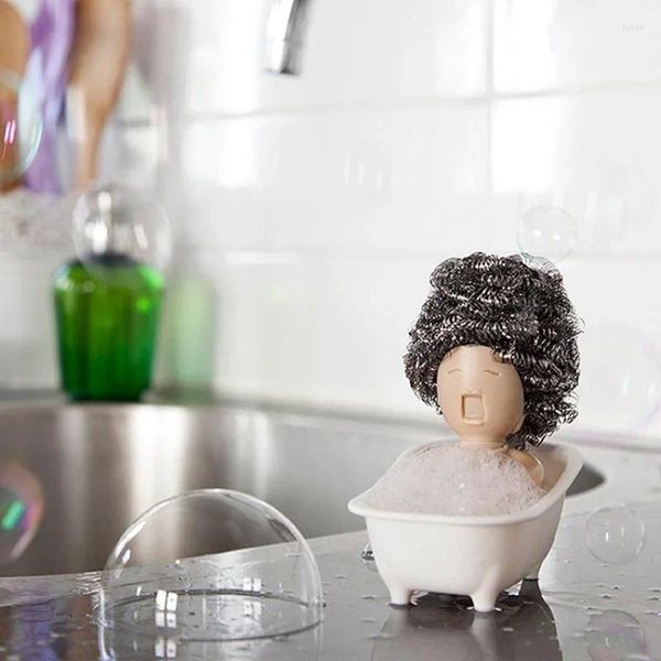 Banyo Aksesuar Seti Evde Kadın Baş Küvet Çelik Tel Top Temizlik Bez Sünger Depolama Raf Mutfak