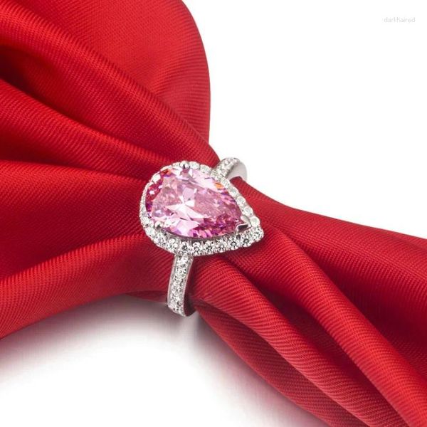 Annati a grappolo Fashion abbagliante taglio a pera rosa 5A Zircone Stone 925 Anello nuziale di fidanzamento in argento sterling SZ 5-11 Regalo