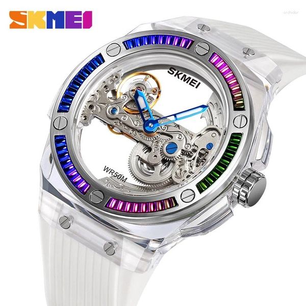 Avanadores de pulso Skmei Fashion OpenWork Art Transparent Watch Tridimensional Creative Relessed Business Atmosphere Mechanical M032