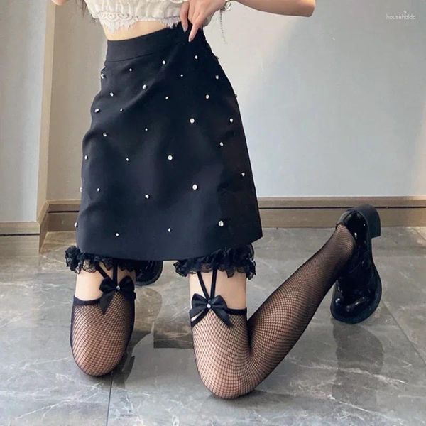 Frauen Socken Lolita Cosplay Spitze Gothische Fischnetzstrümpfe hohl aus dem Bogenknoten schwarzen Oberschenkel hohe Frau sexy Kawaii Mesh Strumpfhose