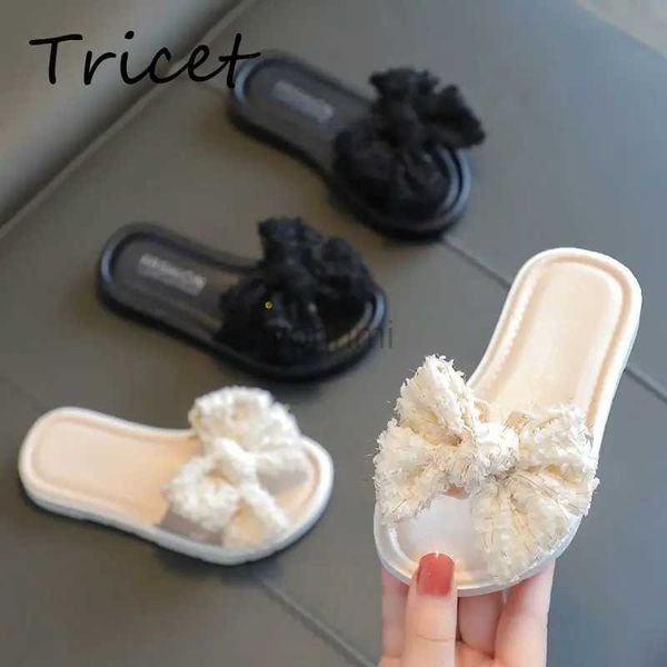 Slipper Bow Solid Toddler Girls Slippers Summer Pvc не Slip Beach Shoes For Kids Удобные плоские детские тапочки на открытом воздухе 240408