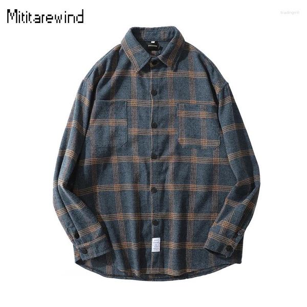 Herren lässige Hemden japanischer Stil Plaid für Männer Frühling Herbst Dail