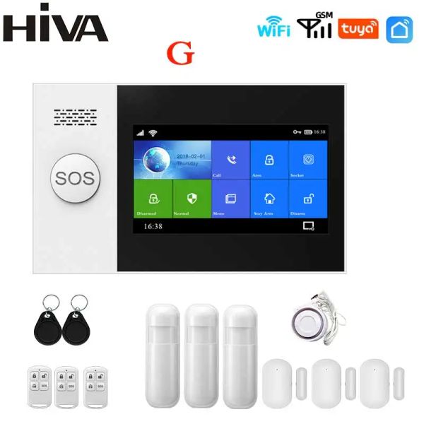 KITS HIVA Sistema di allarme semplicemente sicuro per l'appartamento domestico GSM Wifi Kit fai -da -te per la sicurezza intelligente con sensore di porta e PIR