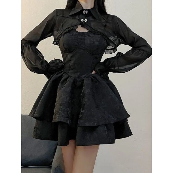 Schwarze sexy lolita dres Gothic Vintage Mini Kleider Harajuku Halloween Cosplay Kostüme Langarm Fairy Kleid Frau 240420