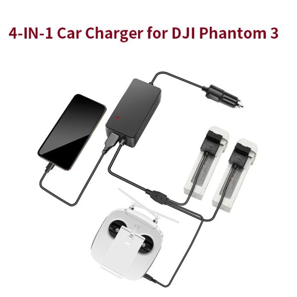 Accessoires Car Ladegerät für DJI Phantom 3 Pro Adv Standard Drohne Batterie Fernbedienung Ladegerät Tragbares schnelles Outdoor -Reise -Ladebericht