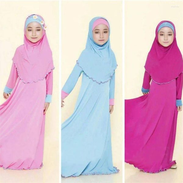 Abbigliamento etnico bambine islamiche musulmane Ramadan Abaya con hijab abito integrale burka maxi bambini piccoli abiti da preghiera kaftan