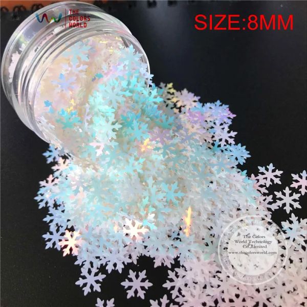 Glitter TCI21s Forma di fiocchi di neve Forma 8 mm Miarlescente Iridescent White con colori rosa chiaro e azzurro glitter per nail art o decorazioni fai -da -te