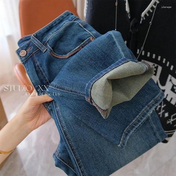 I jeans da donna sembrano sottili ricami tascabili da tasca ad alta vita da donna invernali pantaloni harem invernali 2024 femmina spessa