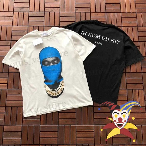 Erkek Tişörtler Mavi Maske Adam Boya Ih Nom Uh Nit Paris T-Shirt Erkekler Kadın Gevşek Siyah Beyaz Kısa Slve T240408