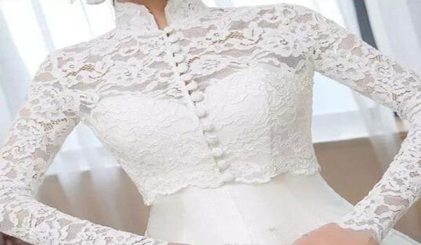 Vintage New Whiteivory Wedding Jacket Boleros Boleros de manga longa Aplique Top Top High Pesh Custom Made Wraps Jackets4353969