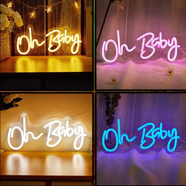 Chi-Buy LED NEON OH Baby USB Sinais de néon de Night Light Light 3D Wall Art Room Redroom Sala de decoração Sinais de lâmpada 240407