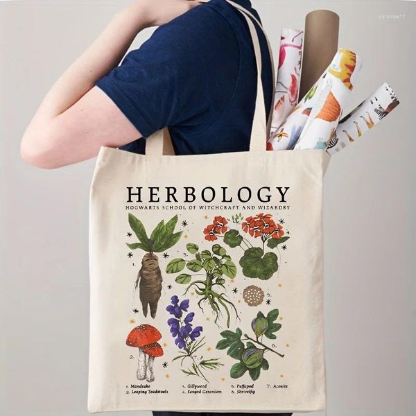 Sacos de compras 1pc Herbology Plants Padrão Tote bolsa