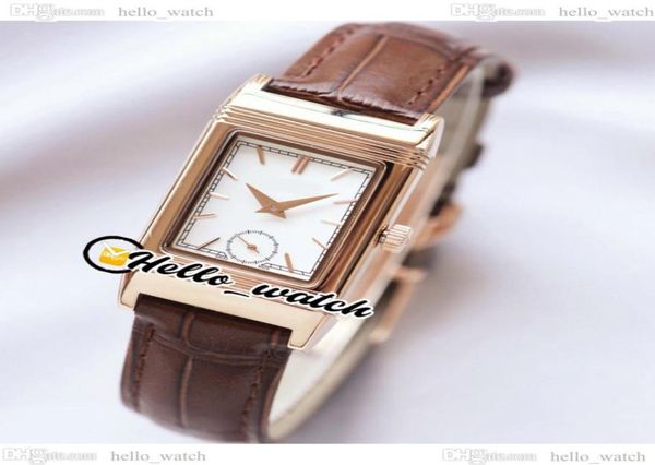 NEU 180 Grad Reverso Swiss Quartz Womens Watch Q2568101 Weiße Zifferblattstab Marker Rosegold Hülle Braune Gurt Lday Uhren High Qu8287274