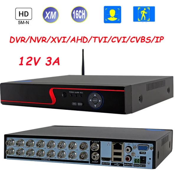 Gravador 12V 3A WideRoreJestrator 5mn 1080p XM 16CH DVR Full HD NVR CCTV WIFI HYBRYDOWY 6 W 1 DLA AHD TVI CVI XVI IP ANAWA KAMERA OCHRONY