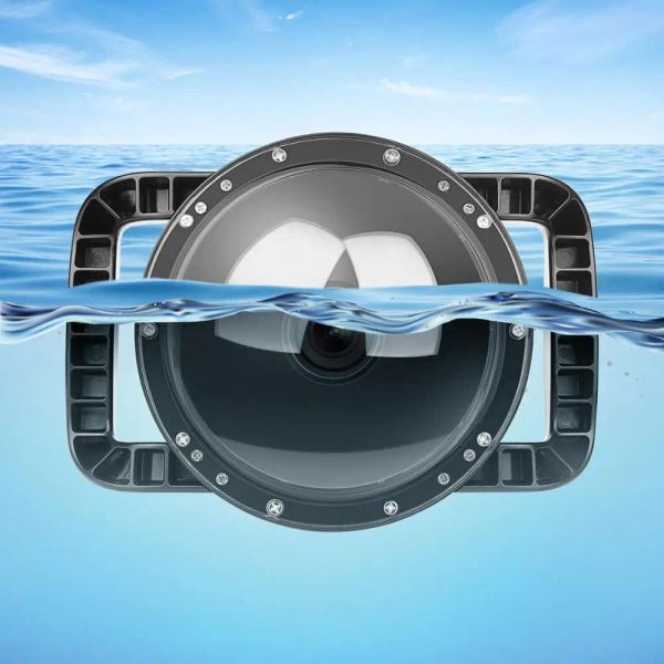 Kameralar Çift El Taşıyıcı Dome Port Su Geçirmez Dalış Konut Kılıfı Kapak DJI OSMO Action Camera Lens Aksesuarları