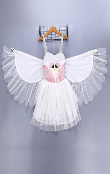 Abito per bambini 2019 Summer Flamingo Principessa Abito Sling Batton Batton Battle Swan Wings Dress Elegant Clothing9840635