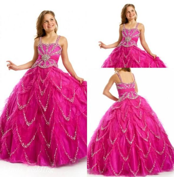 Şeker Fuschia Boncuklu Kız039s Pageant Elbise Prenses Balo Gown Party Cupcake Prom Elbise Genç Kısa Kız İçin Güzel Elbise L4394951