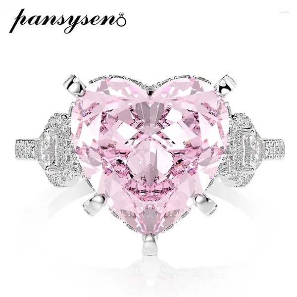 Cluster Rings Pansysen Romantic 925 стерлингового серебра 11 -е с срезом сердца розовый сапфур драгоценный камень для женщин роскошные обручальные кольца свадеб