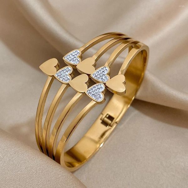 Braccialetti di braccialetti di strass per il cuore in acciaio inossidabile di Bragglea Greatera per donne.