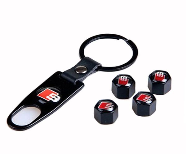 4pcs Car Tire Caps Caps Chel Coal Cover Cover Coale для Audi A4 A6 A3 C5 B6 Q7 B8 A8 VW Buick Mazda Key Chain Ring Black3031136