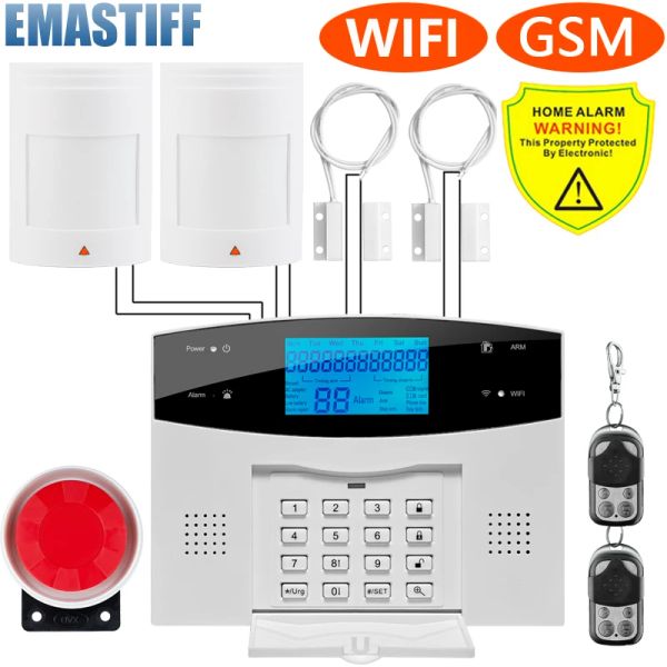 KITS TUYA Sistema di allarme intelligente Wifi Wireless While Alarming Alarm Home Sistema di allarme GSM con sensore di movimento del fumo di sicurezza a 433MHz Home