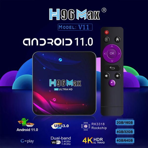 Box H96 MAX V11 Smart TV Box Android 11.0 BT 4.0 16G 32G 64 GB per Google Play Dual Band 2,4 GHz Set TV Box 4K Media Player