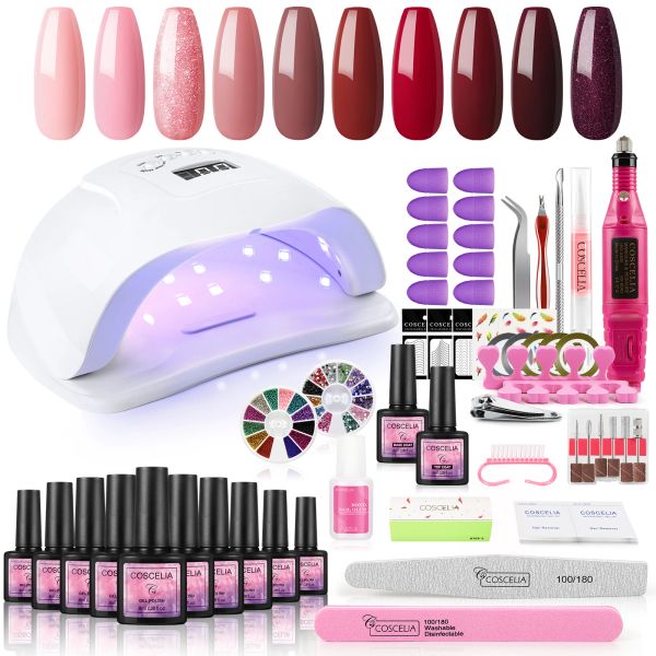 Vestidos manicure conjunto de unhas esmalte com lâmpada em gel de gel de unha conjunto de unhas hine hine hine gel semi -permanente pregos acessórios