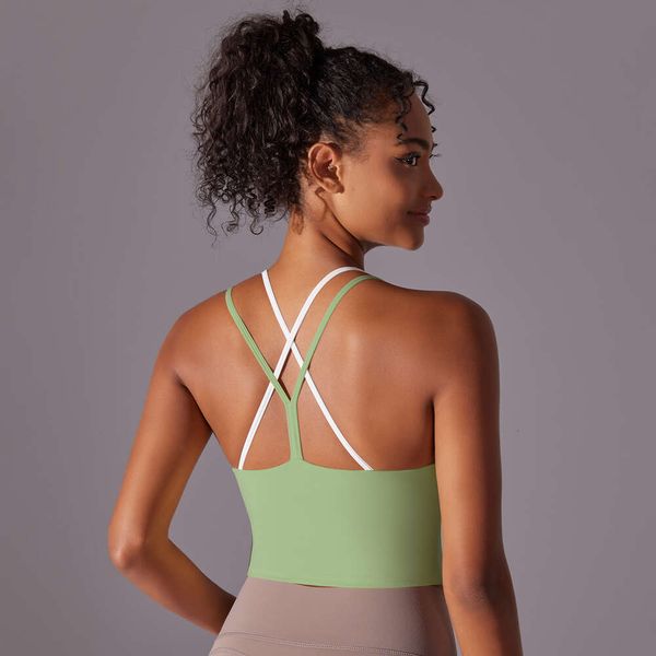 Lu Lu Yoga Bra Bra Новые женщины Fiess Sports Bra Top Top Triangle Triangle Спортивный вырез на спине.