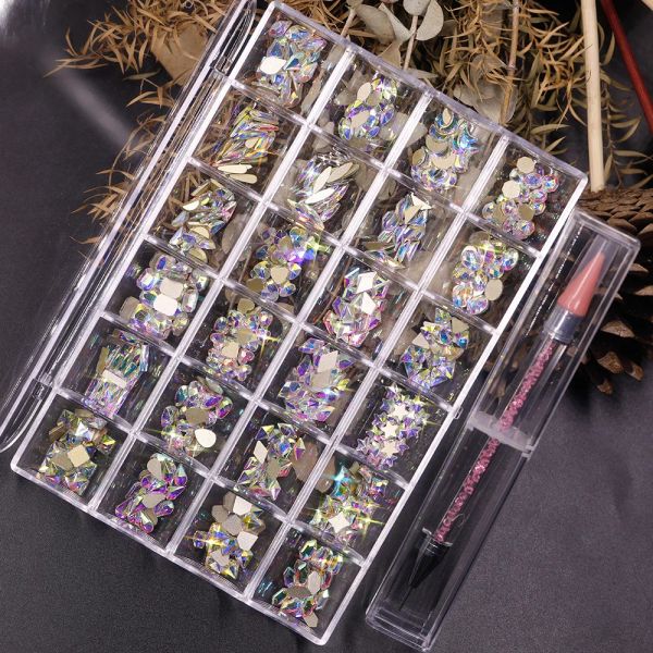 Scrubber 480pcs Crystal Rhinestones set con pinte a punta da 1 pc Flatback diverse forme multicolore per scegliere kit di decorazione per unghie