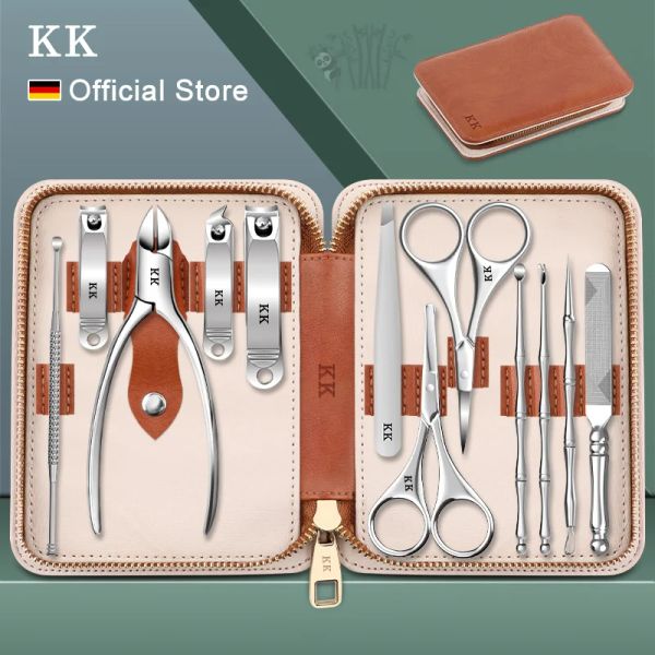 Bits KK Maniküre Set 12 in 1 Vollfunktion Kit Professionelle Pediküre -Werkzeuge Edelstahl Nagel Clipper Set mit Leath Foot Hand Care