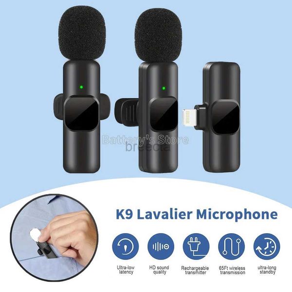 Микрофоны оригинал K9 Lavalier Wireless Microphone Moblefy Mobile Professional Audio Videio Recording Live Mic для iPhone Тип C 3,5 мм 240408