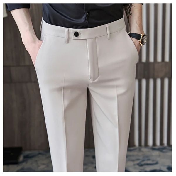 Mens Springsummer Leisure Pants Business Crop Drop Long Versão coreana Slim Fit Fit Fitle Straight Perna reta J0005 240326