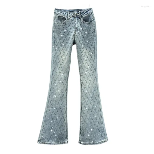 Jeans femininos Slim Fit Denim Cutt-Cut Pants 2024 Primavera de primavera Alta cintura Drivação prolongada