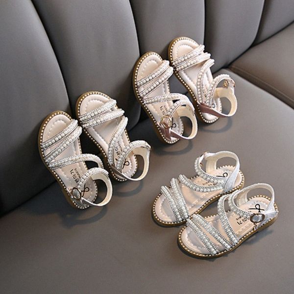 Girls Sandals Children Summer Ladies Pearl Princess Scarpe Toddler Youth Performance Scarpe Pink Golden EUR 21-36 N8PZ#